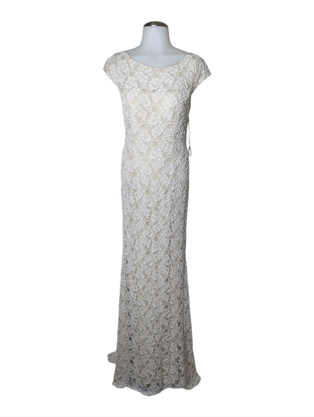 Sherri Hill Beaded Lace Column Gown Ivory Size 8 NWT 53446 Corset Back Formal